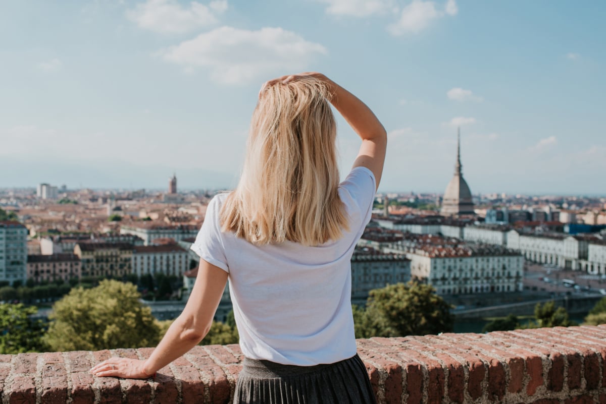 Woman in Turin, Italy looking over the city