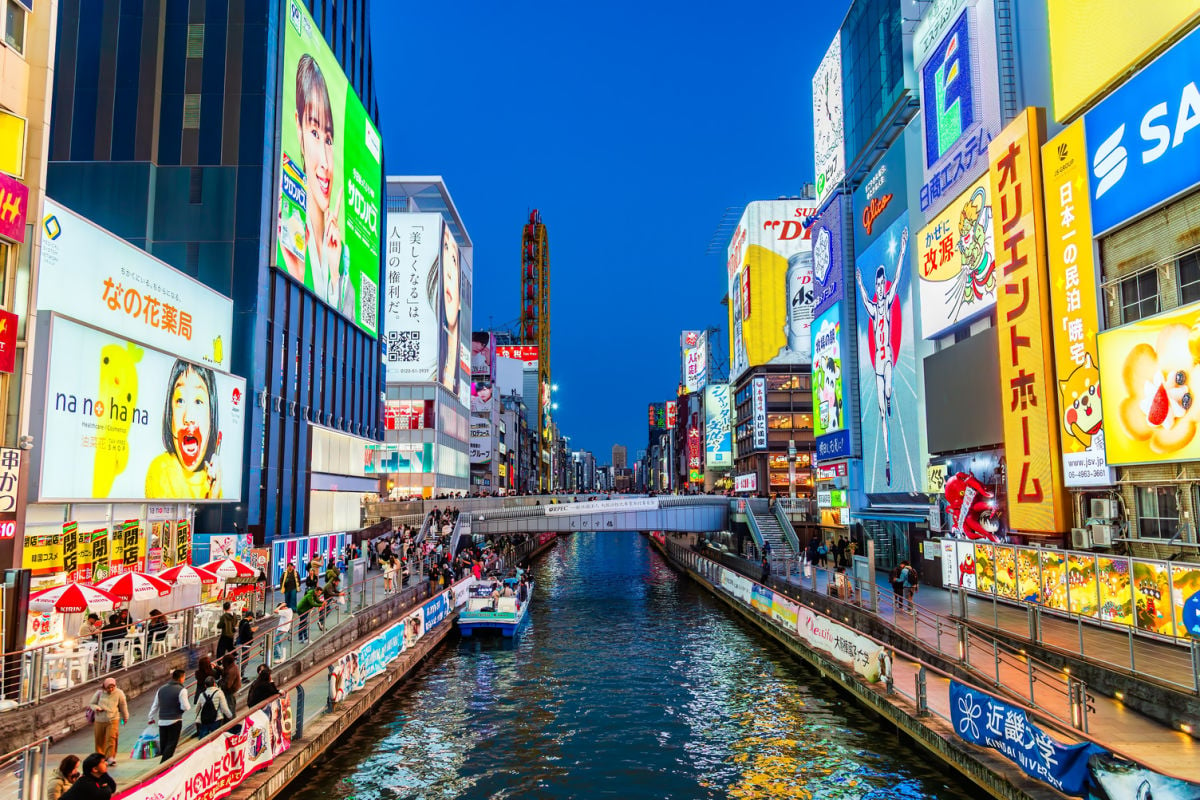 Canal and neon signage in Osaka